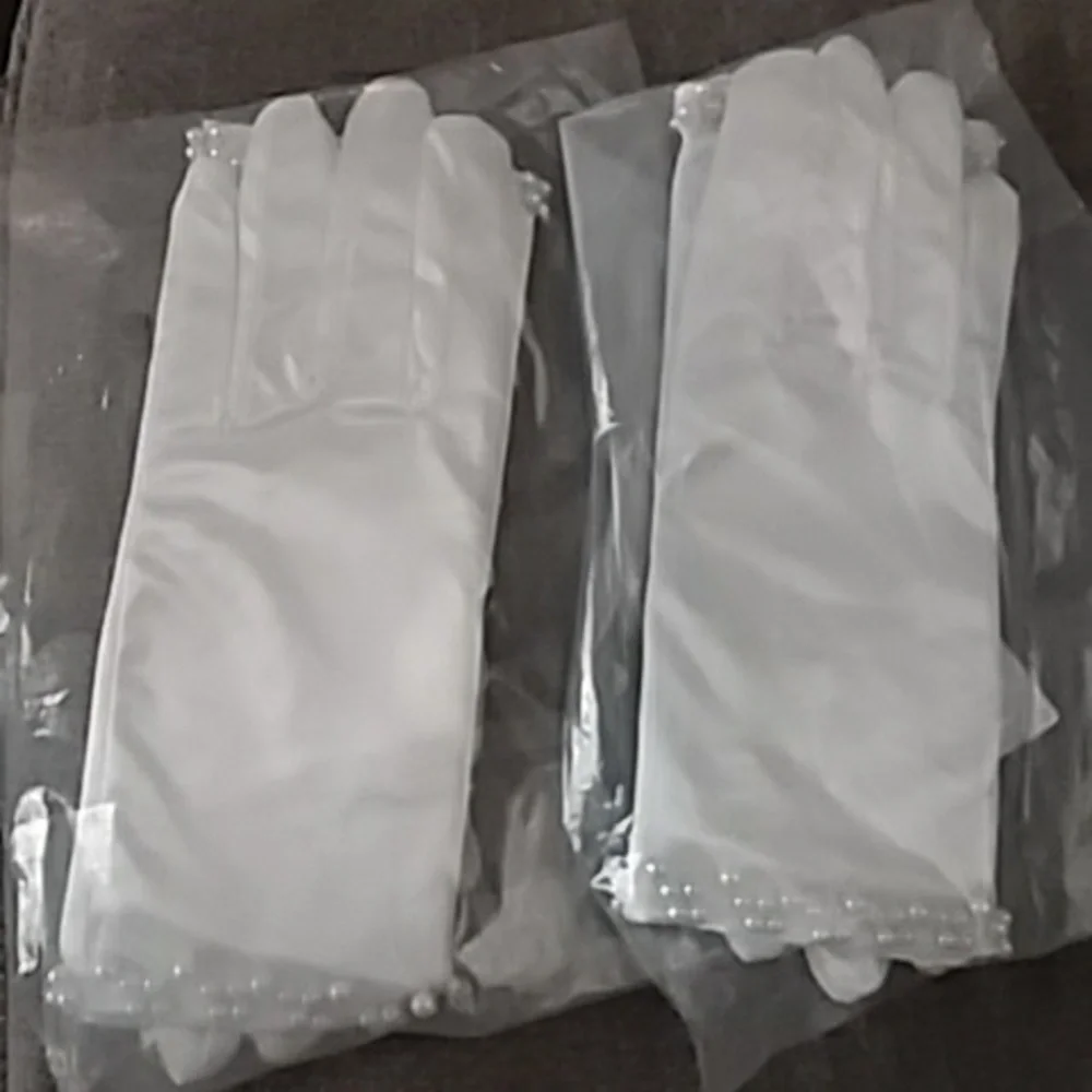 White Satin Pearl-Trim Party Gloves - Classic Formal Accessory